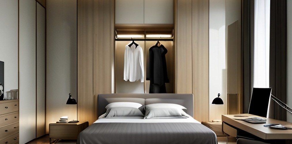 Simple modern bedroom wall design with double door wardrobe-Beautiful Homes