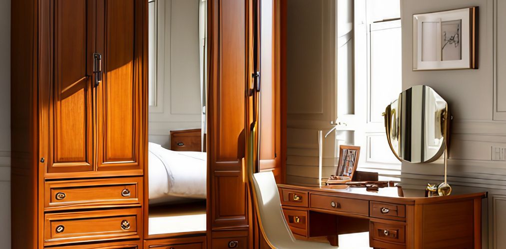Traditional bedroom with wooden wardrobe and dressing table-Beautiful Homes