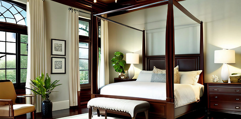 Traditional style master bedroom with wooden poster bed-Beautiful Homes