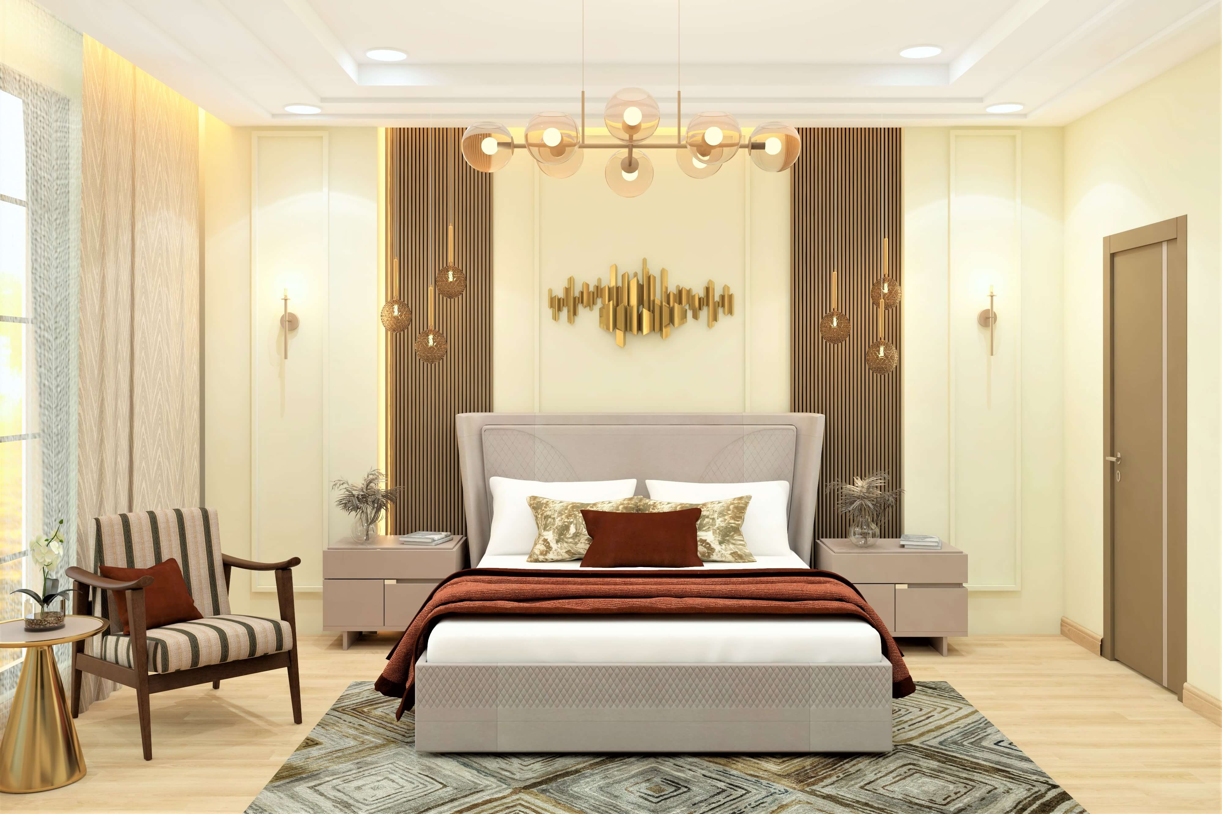 Warm and luxurious bedroom with golden elements - Beautiful Homes