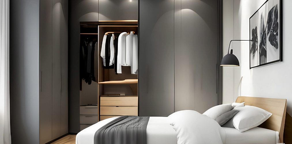 White and grey modern bedroom with wardrobe-Beautiful Homes