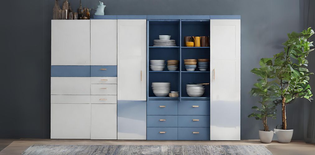 Blue multi-functional crockery unit with wardrobe - Beautiful Homes