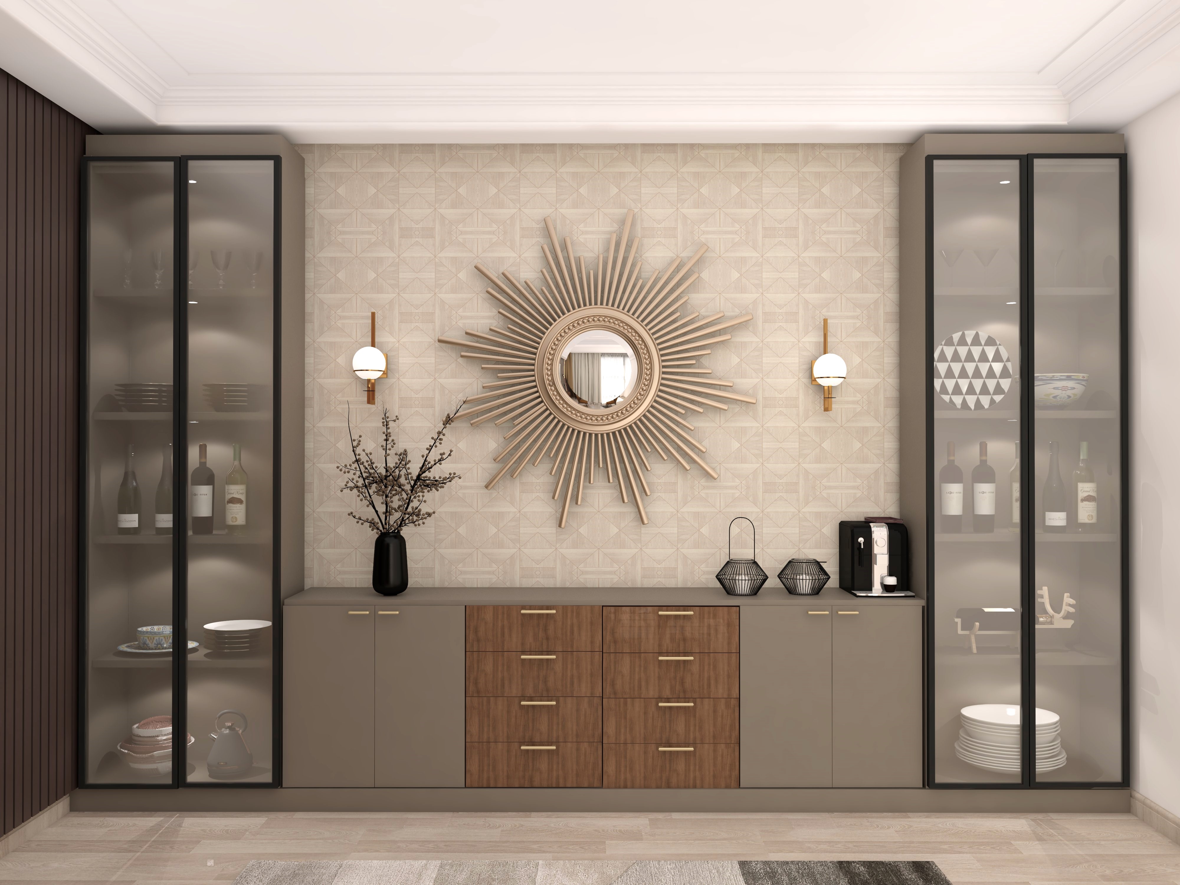 Contemporary crockery unit with frosted glass storage and solid drawers - Beautiful Homes