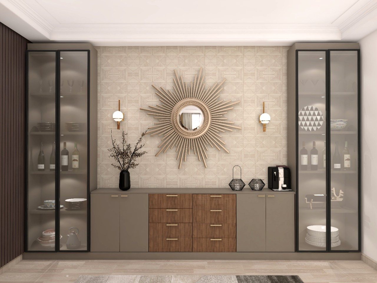 Contemporary crockery unit with frosted glass storage and solid drawers - Beautiful Homes