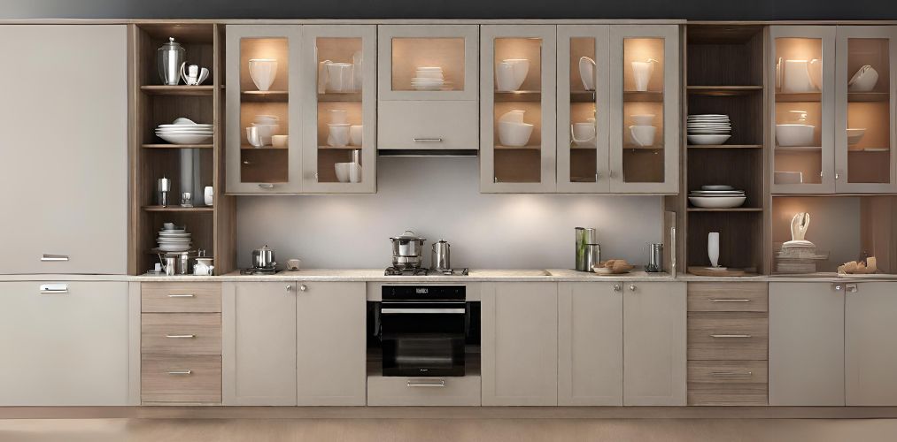 Crockery cabinet with lights in kitchen - Beautiful Homes