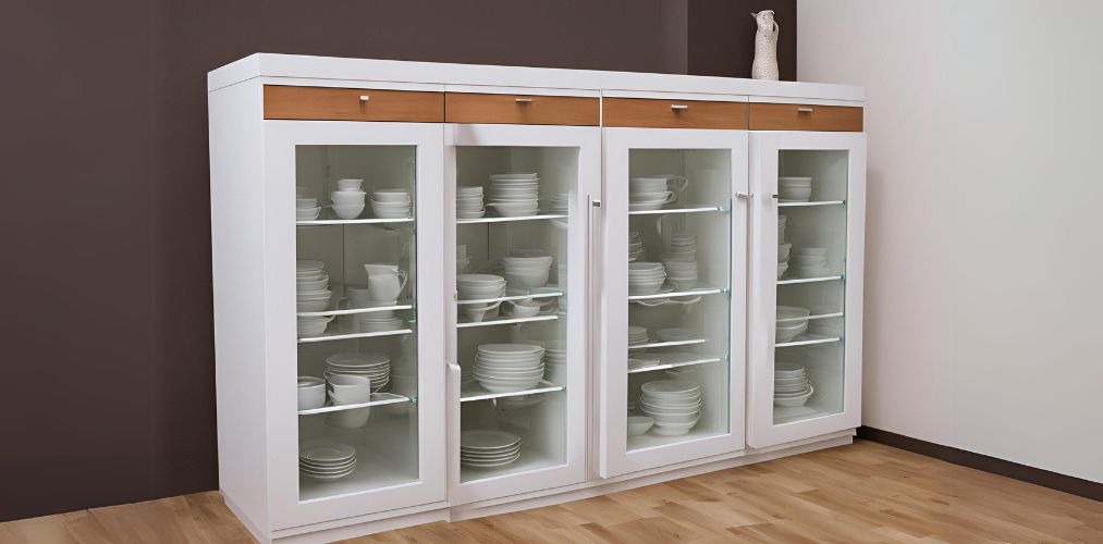 Floor mounted crockery unit with glass front doors - Beautiful Homes