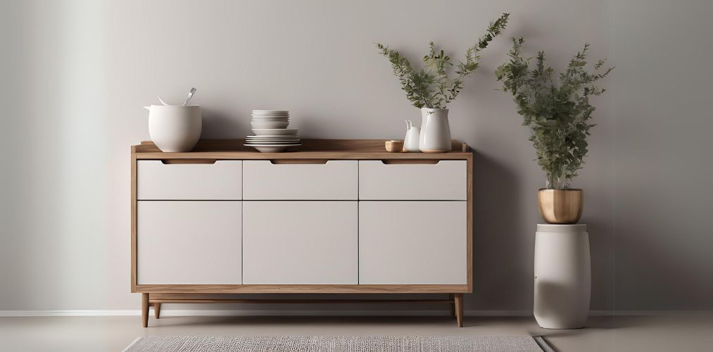 Light grey and wooden sideboard crockery unit - Beautiful Homes