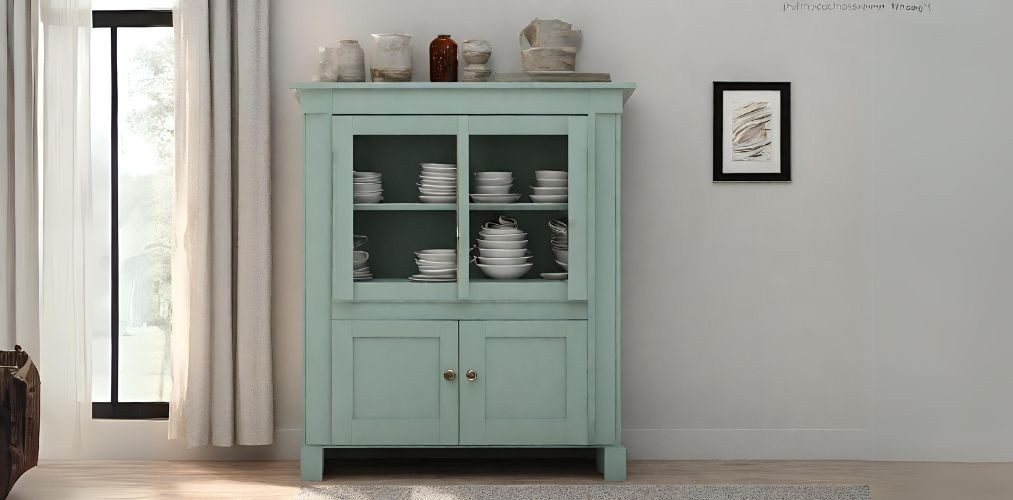 Mint green small crockery unit in living room - Beautiful Homes