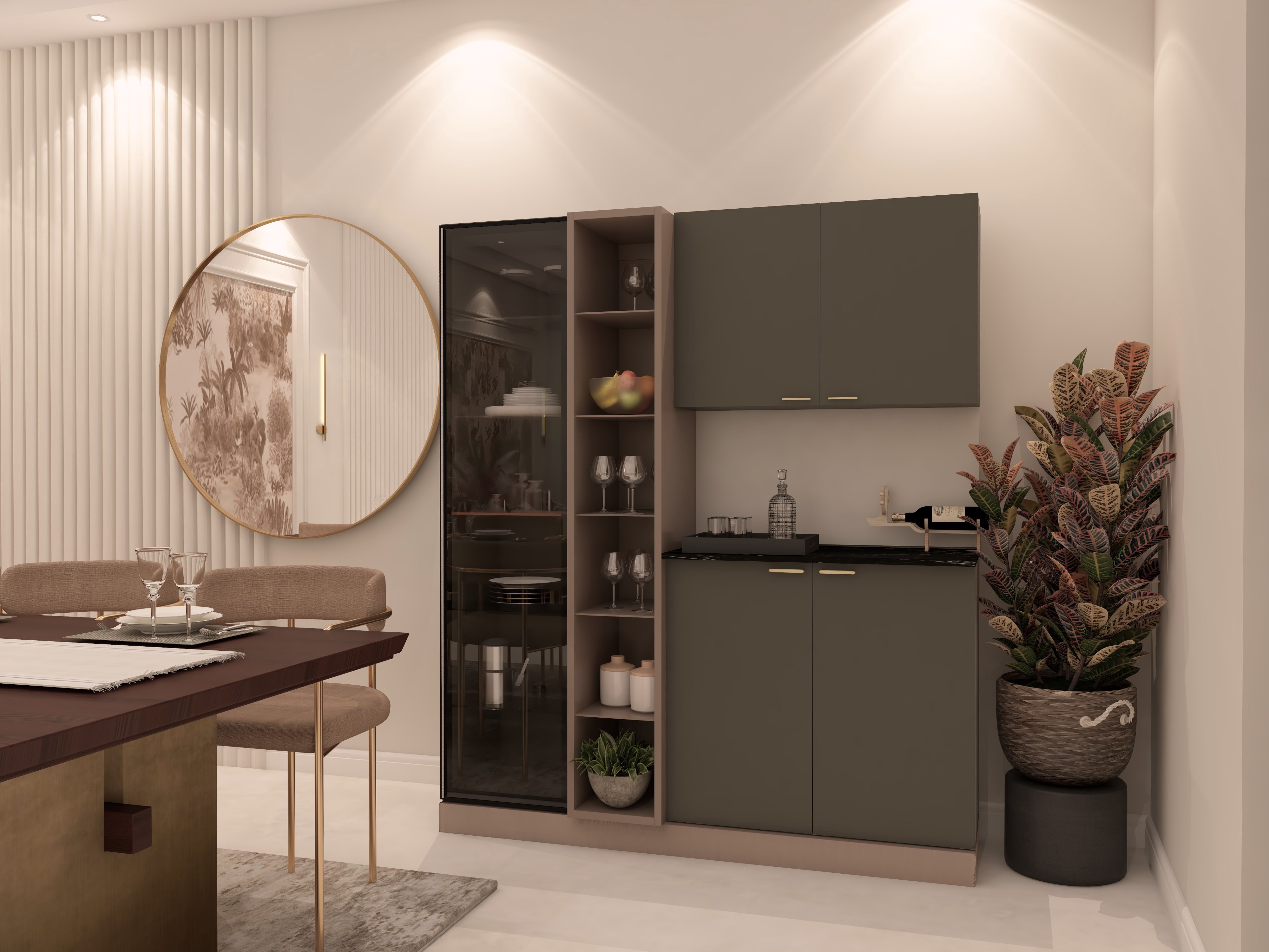 Modern dining room with table, chairs, and cabinet - Beautiful Homes