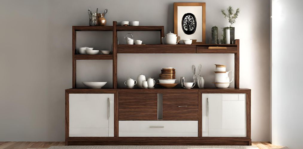 Modern crockery unit with white and brown laminate - Beautiful Homes