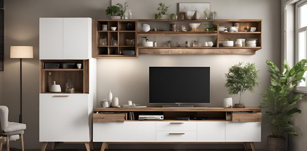 Multi-functional crockery unit with wooden TV unit - Beautiful Homes