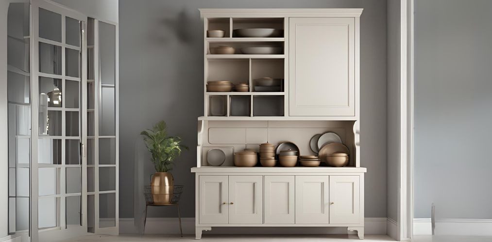 Off-white crockery unit with open shelves for display - Beautiful Homes