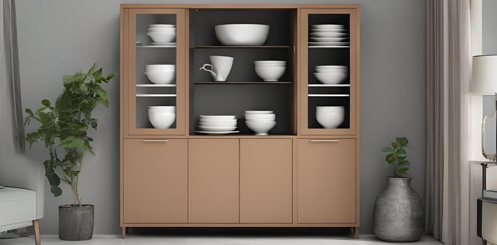 Open and closed crockery unit with tan laminate - Beautiful Homes