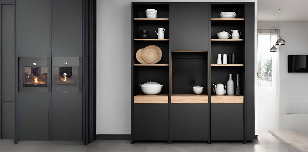 Open black crockery unit in the kitchen - Beautiful Homes