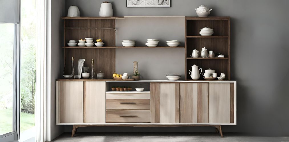 Open crockery unit with wooden finish - Beautiful Homes