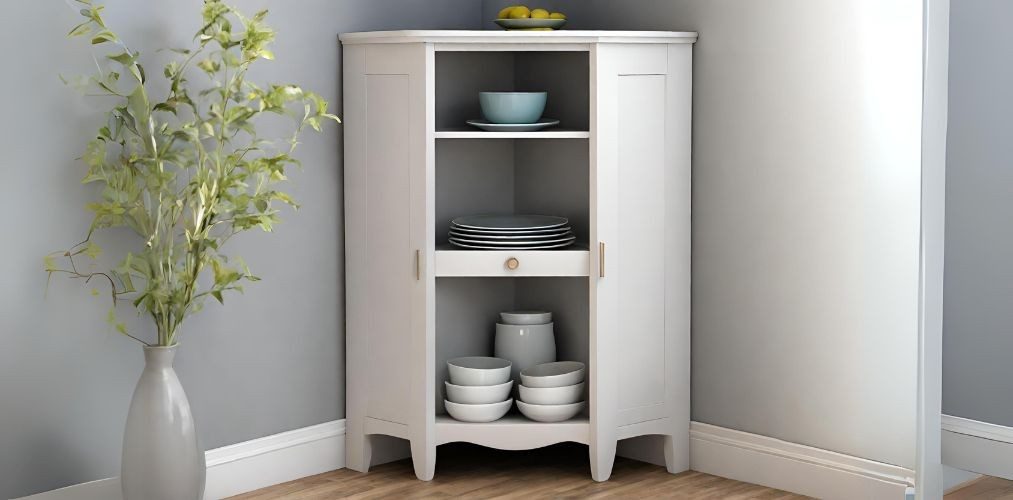 Small corner crockery unit with white laminate-Beautiful Homes