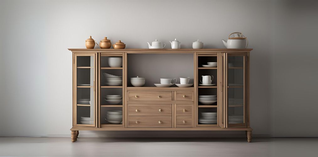 Small wooden crockery unit with tall glass cabinets - Beautiful Homes