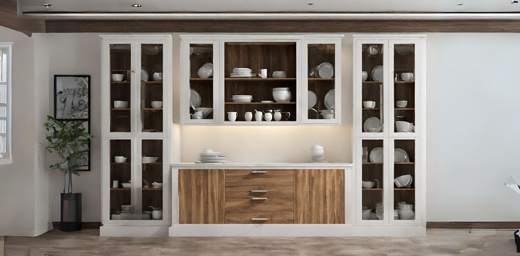 Wall crockery unit with wooden and glass cabinets - Beautiful Homes