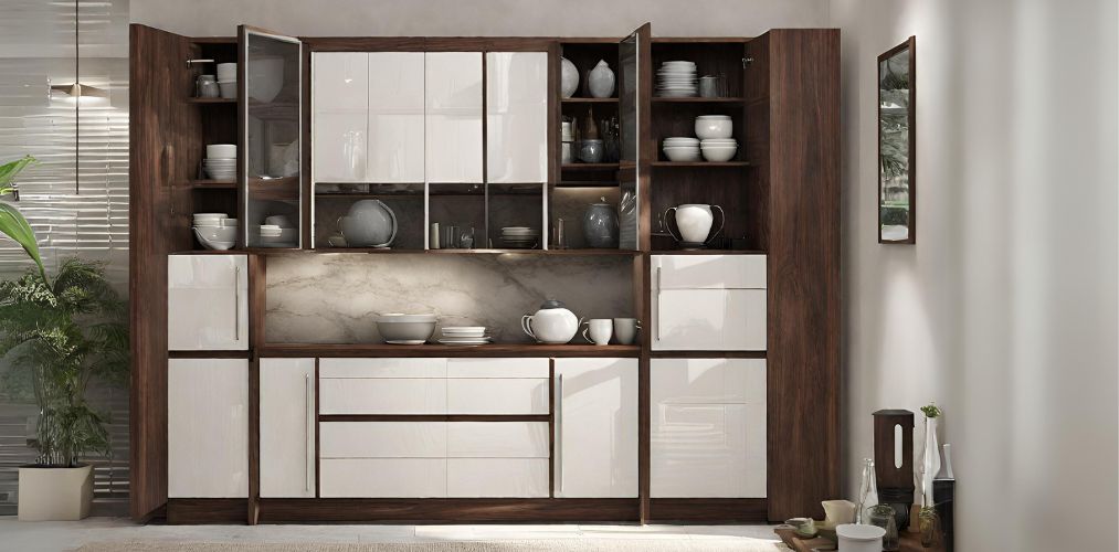 White and brown crockery unit with glossy laminate - Beautiful Homes