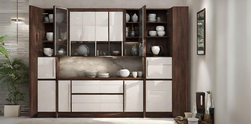 White and brown crockery unit with glossy laminate - Beautiful Homes