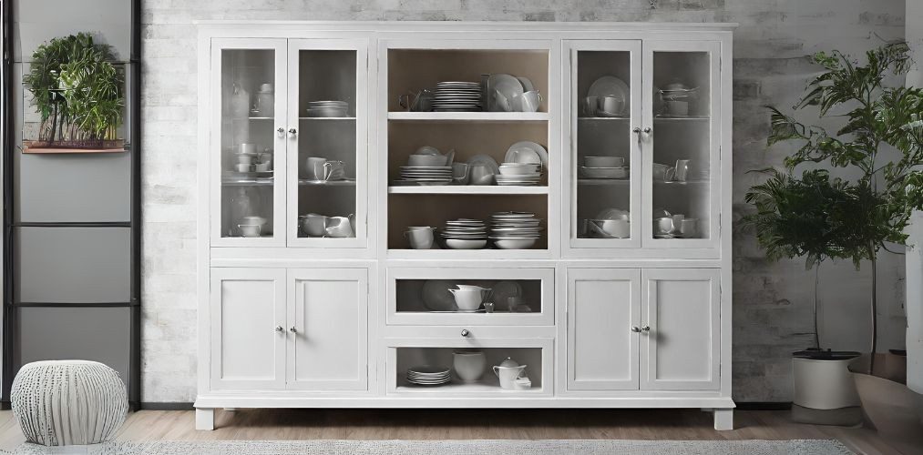 Wooden glass front crockery unit with sideboard - Beautiful Homes