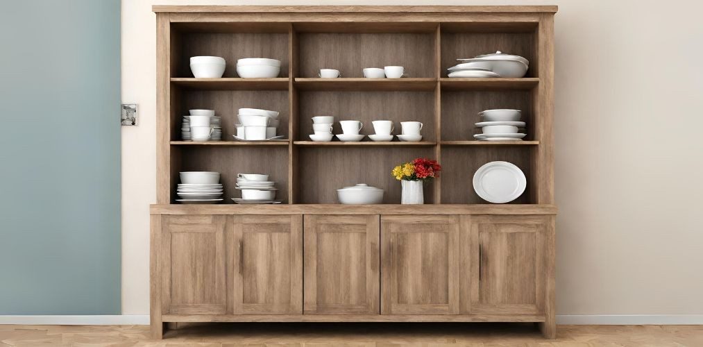 Wooden crockery unit with open and closed shelves - Beautiful Homes