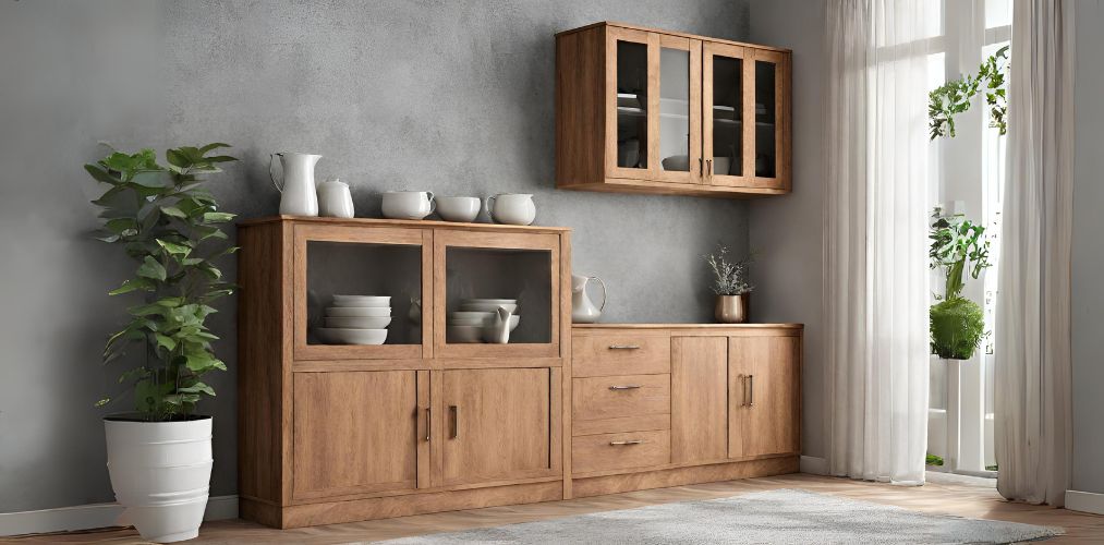 Wooden glass front crockery unit with sideboard - Beautiful Homes