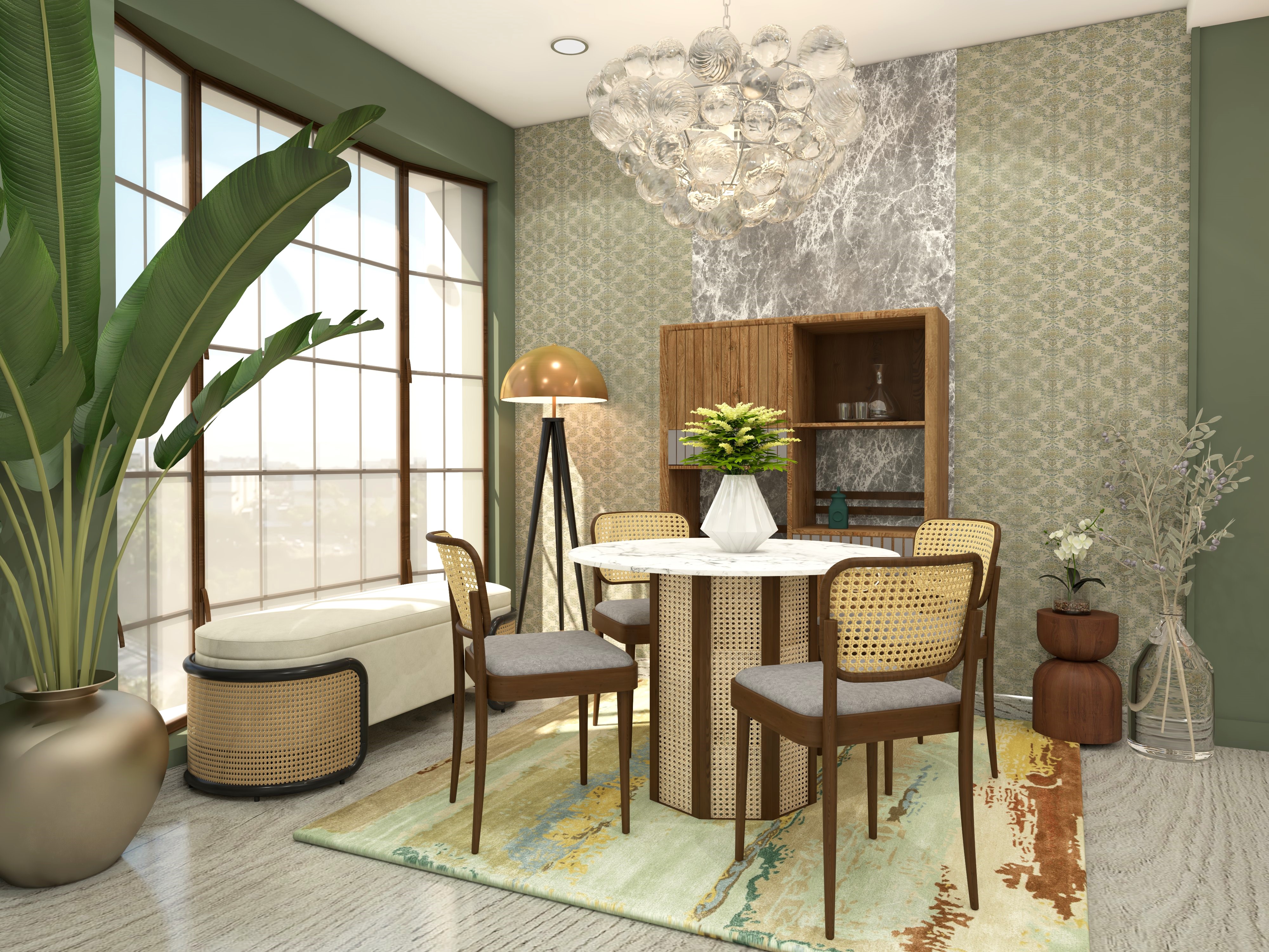 4-seater dining room with Nilaya dining table and floor lamp - Beautiful Homes