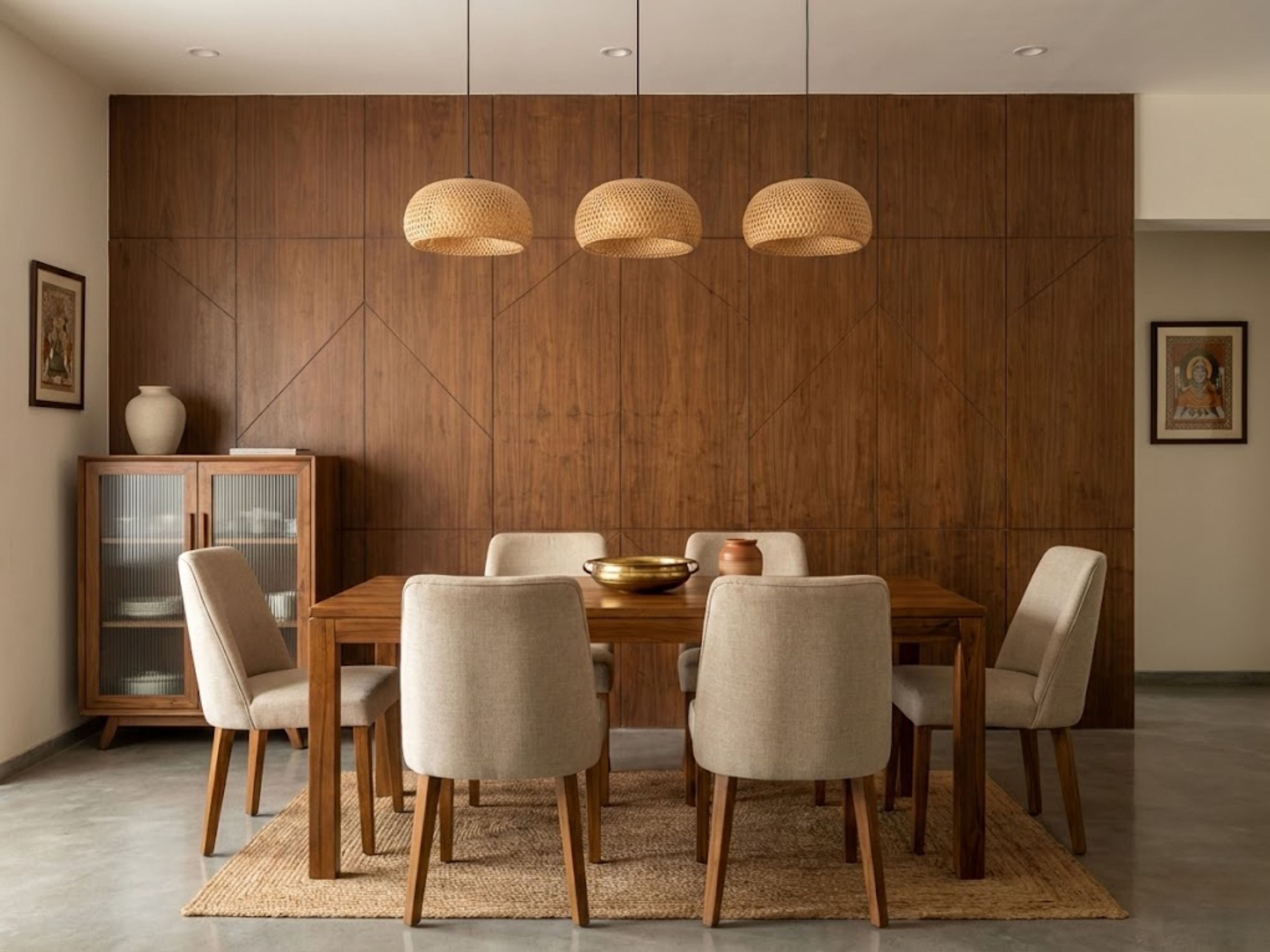 Modern dining room with wooden table and chairs - Beautiful Homes