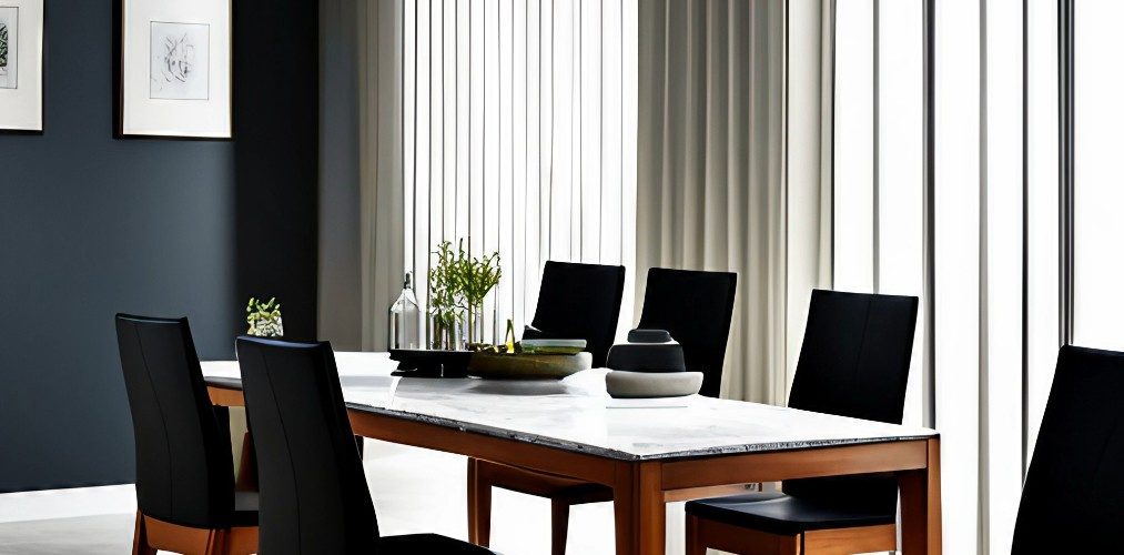 Marble top dining table with black chairs-Beautiful Homes