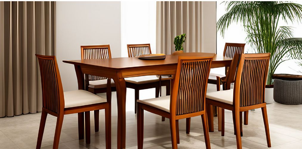 6-seater wooden dining table with wooden chairs-Beautiful Homes