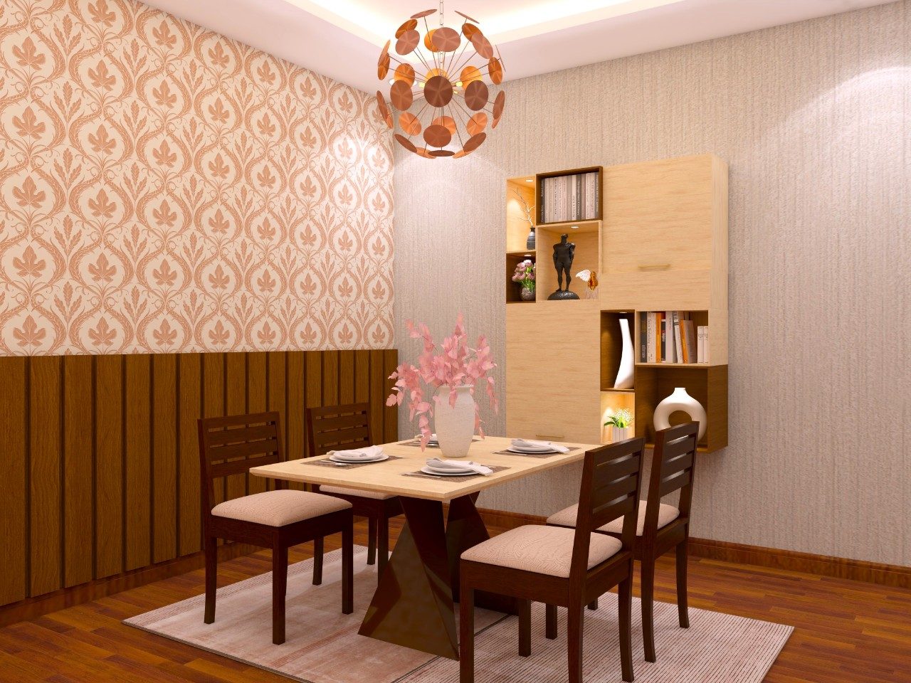 4-seater wooden dining room with crocery unit-Beautiful Homes