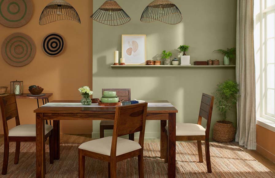 Pastel dining room design with wooden dining table set - Beautiful Homes
