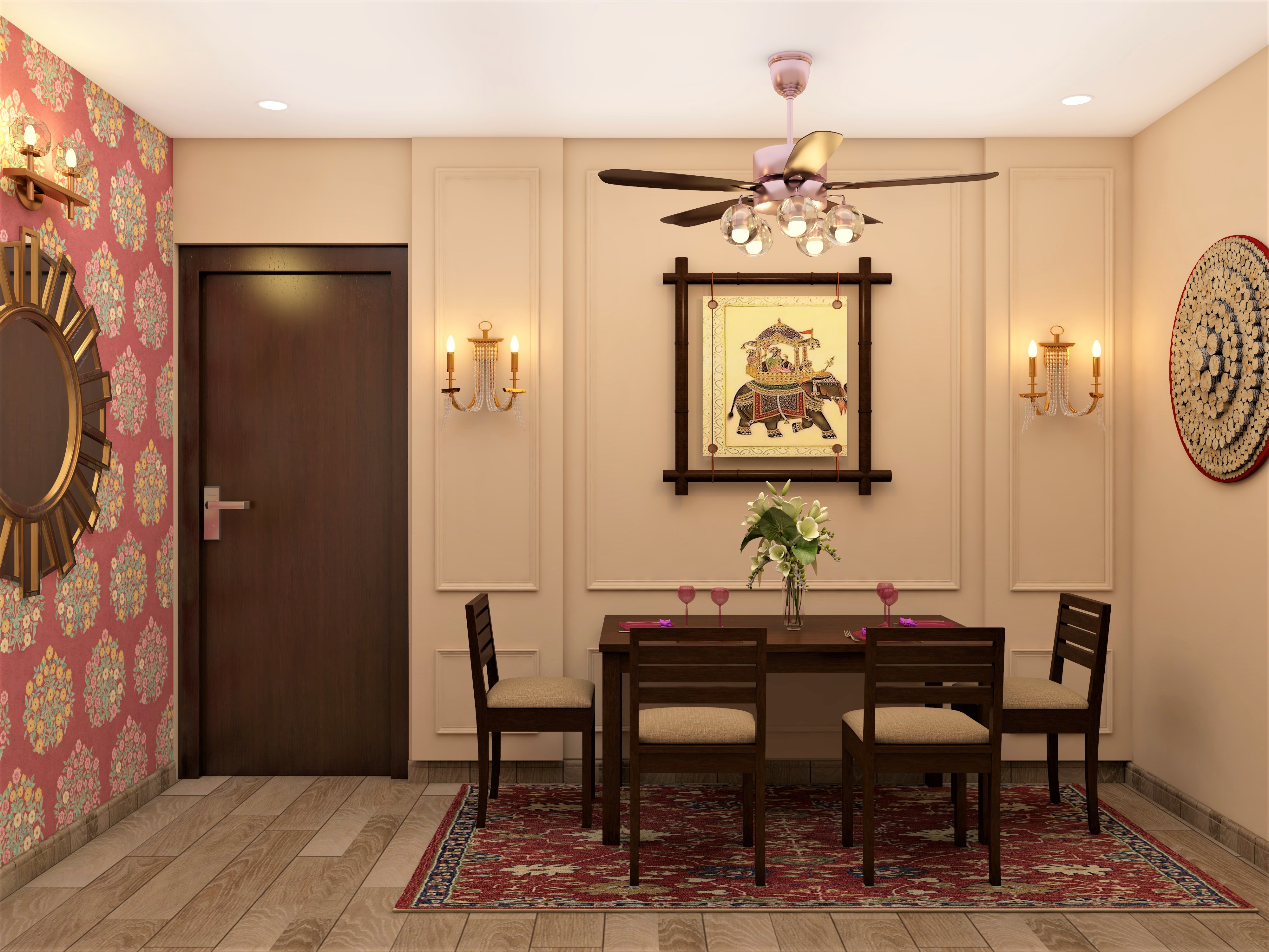 Traditional dining room with wall dining table and wall beading-Beautiful Home