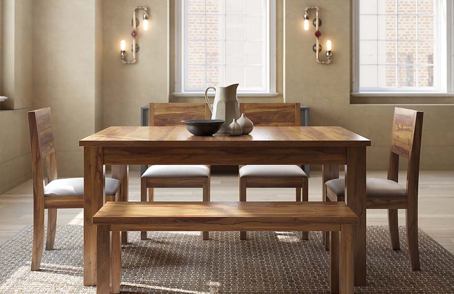Rustic dining room design with wooden dining set & neutral room colours - Beautiful Homes