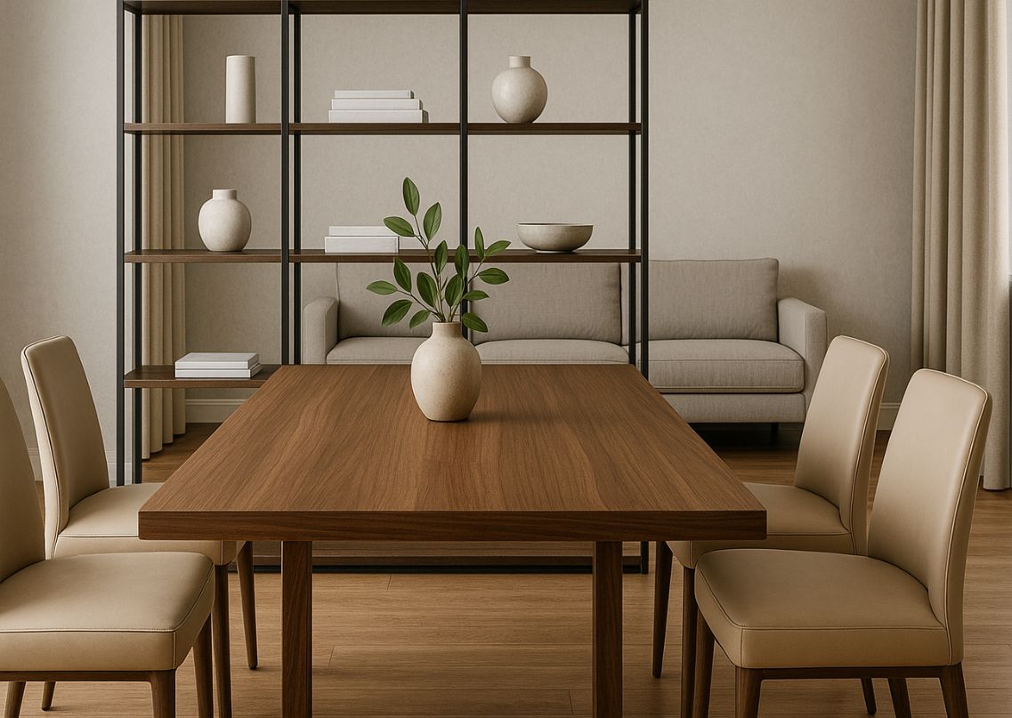 Wooden dining table with beige chairs and décor - Beautiful Homes