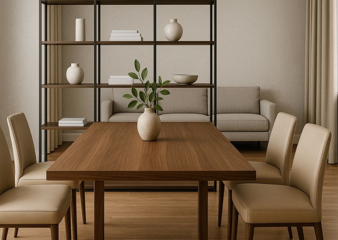 Wooden dining table with beige chairs and décor - Beautiful Homes