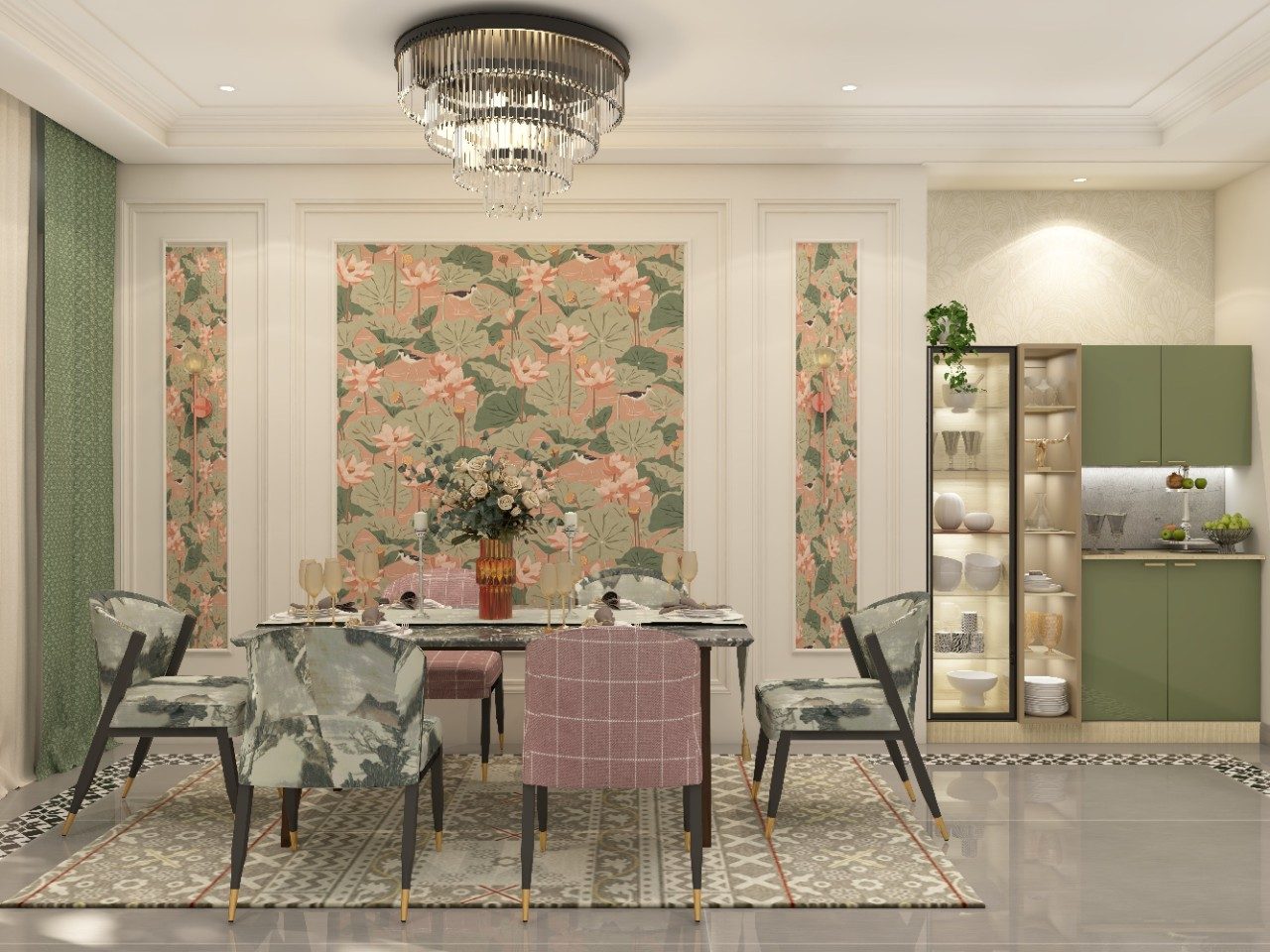 Contemporary 6-seater dining room with floral accents - Beautiful Homes