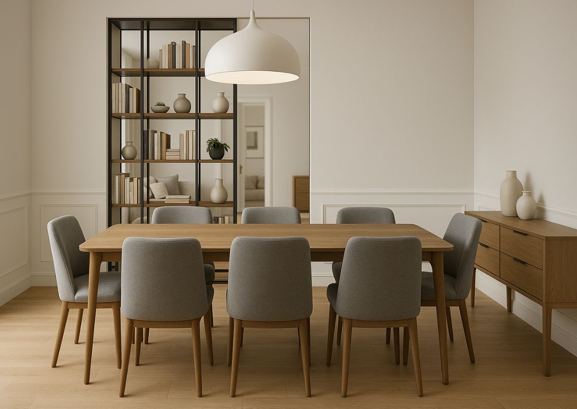 Modern dining room with wooden table and chairs - Beautiful Homes