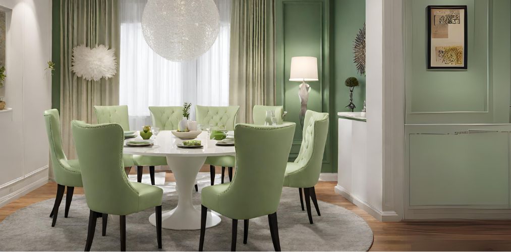 Contemporary round white and light green dining room design-Beautiful Homes