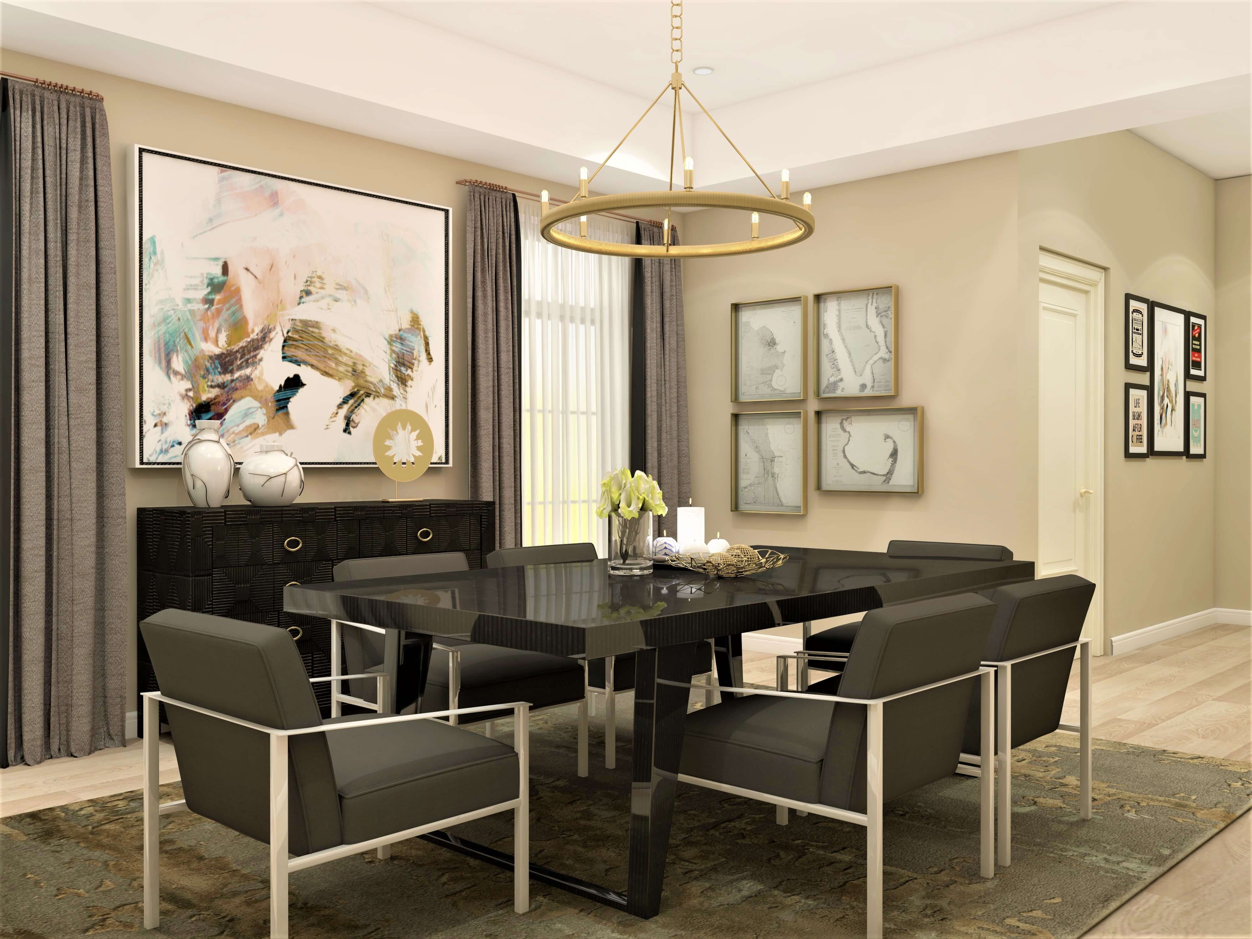 Contemporary style dining room design with chandelier - Beautiful Homes