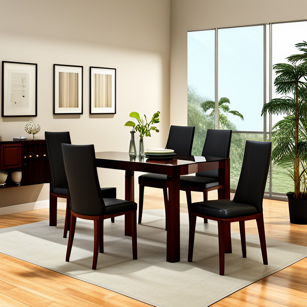 5-seater glass top dining table with black chairs-BeautifulHomes