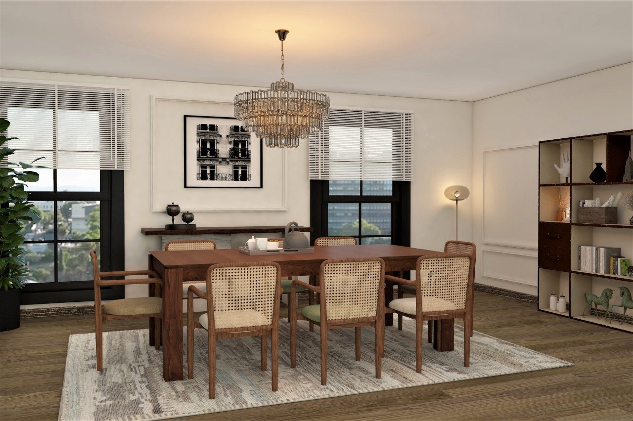 Wooden dining table with cane chairs-Beautiful Homes