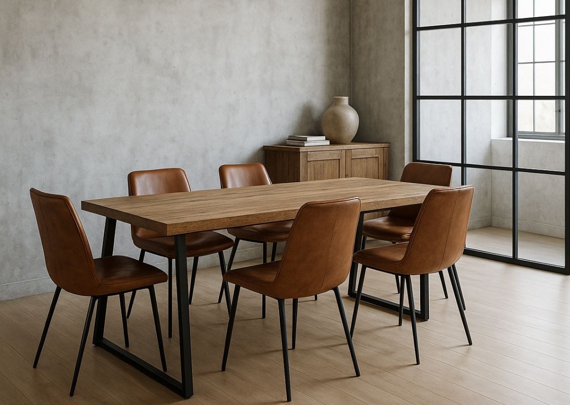 Modern dining room with wooden table and chairs - Beautiful Homes