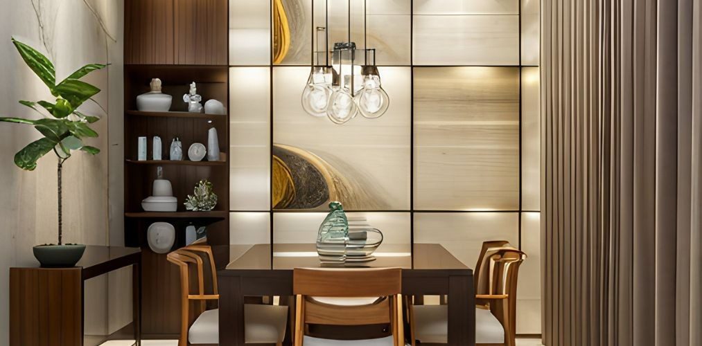 Dining room with crockery unit design and lights-Beautiful Homes