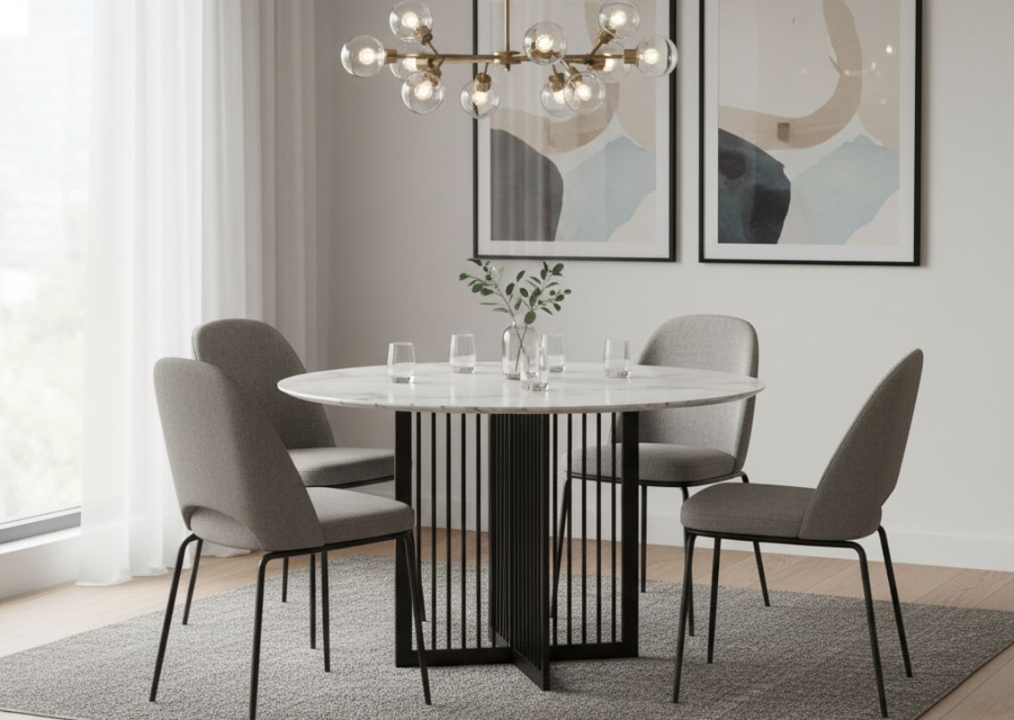 Dining room with marble table and modern chairs - Beautiful Homes