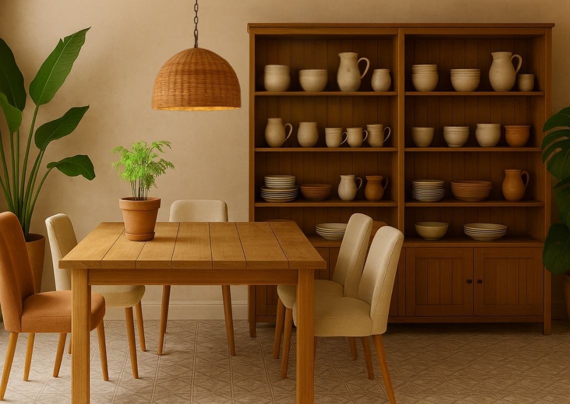 Wooden dining table with chairs and crockery unit - Beautiful Homes