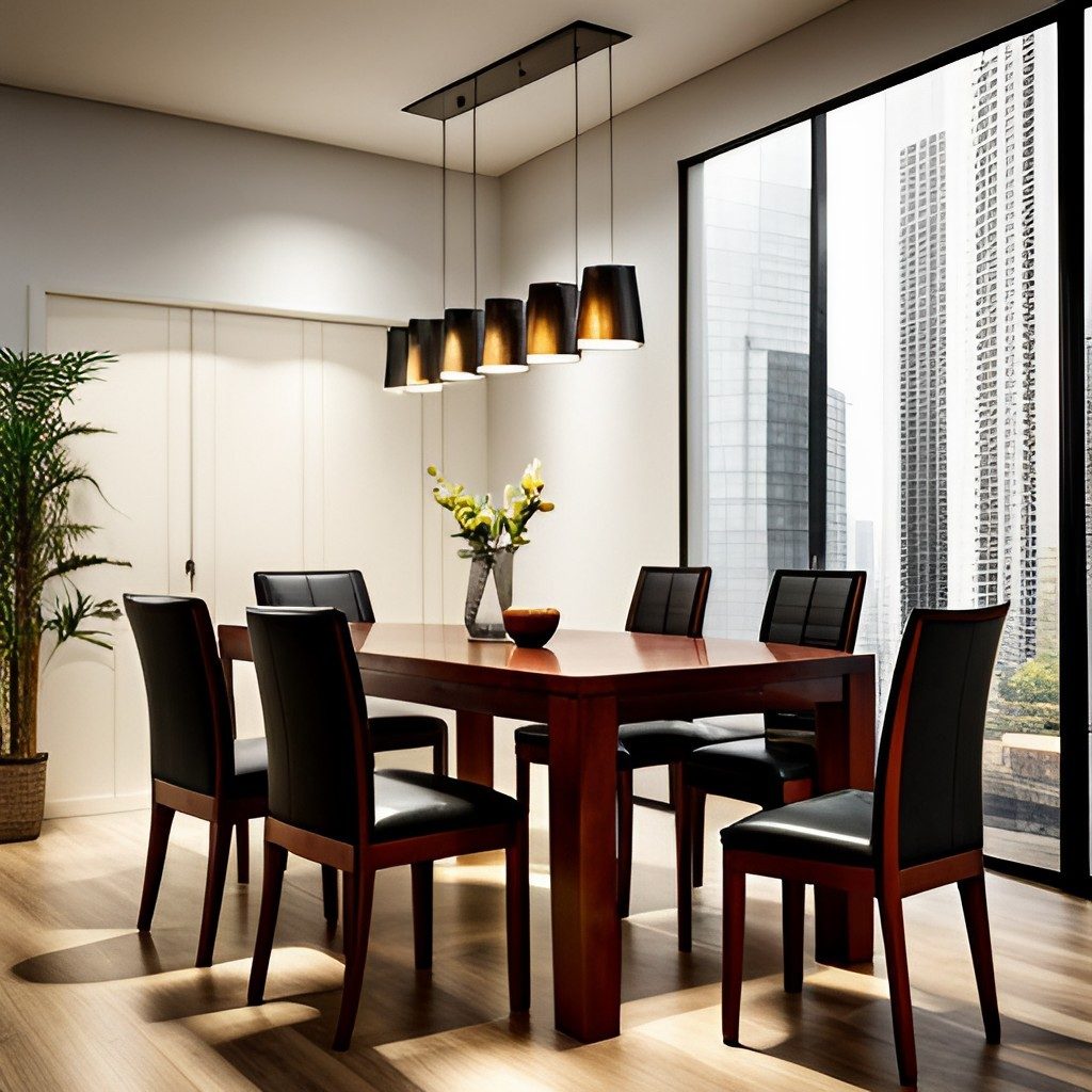 6 Seater Black Dining Table with Hanging Lights - Beautiful Homes