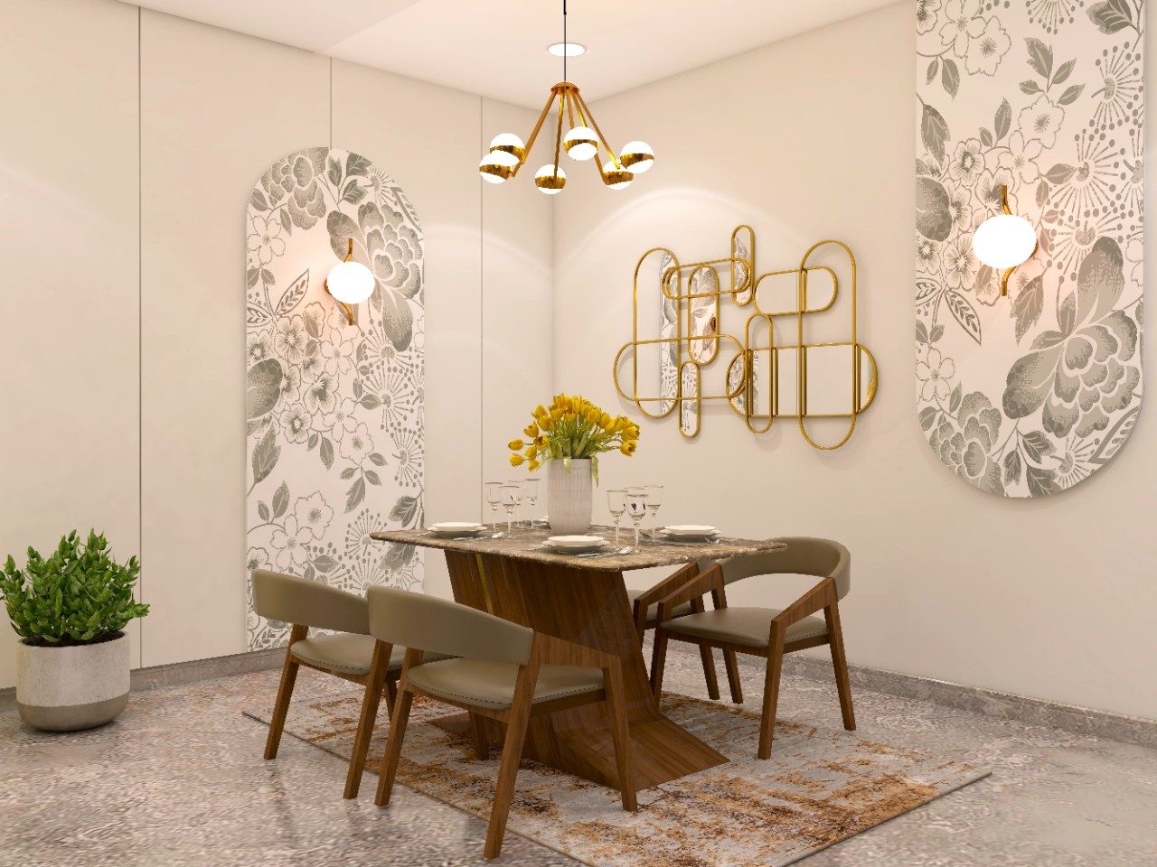 Dining table with marble top and wooden legs-Beautiful Homes