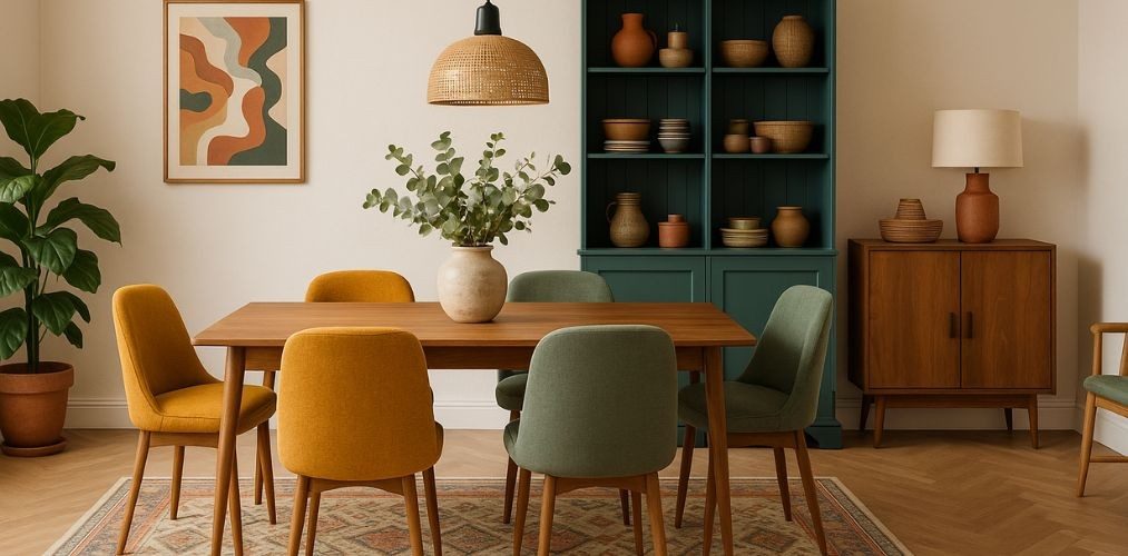 Modern dining room with wooden table and chairs - Beautiful Homes